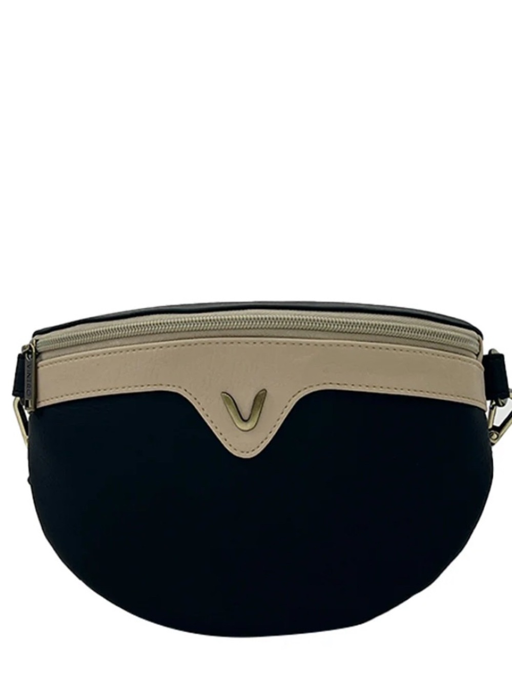 Vintro Black and Beige Mini Crossbody Belt Bag